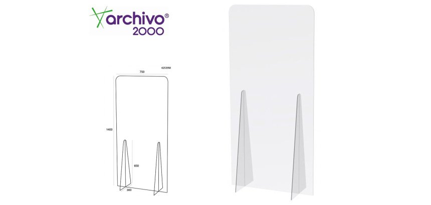 Pantalla de proteccion archivo 2000 de pie metacrilato transparente 750x1400 mm