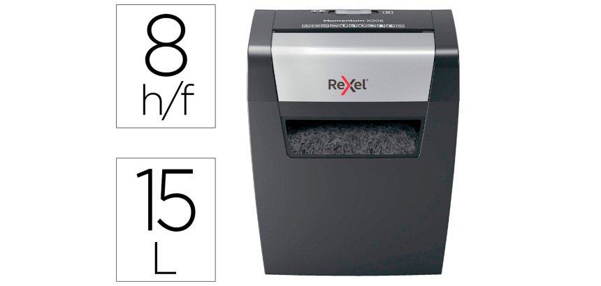 Destructora de documentos rexel momentum x308 capacidad de corte 8 hojas destruye grapas y clips 15 litros