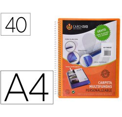 Carpeta carchivo archivex polipropileno canguro escaparate con espiral 40 fundas cierre gomas din a4