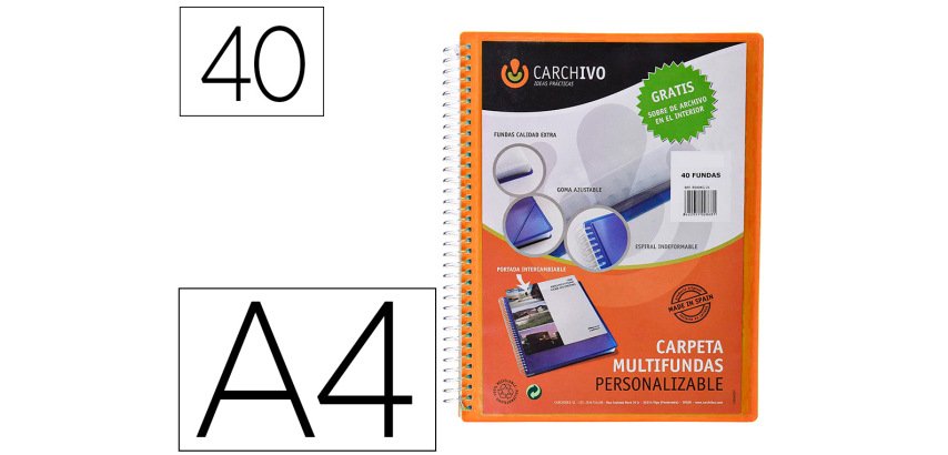 Carpeta carchivo archivex polipropileno canguro escaparate con espiral 40 fundas cierre gomas din a4