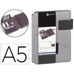 Carpeta portadocumentos Venture Gris A5 con cuaderno y soporte para Smartphone