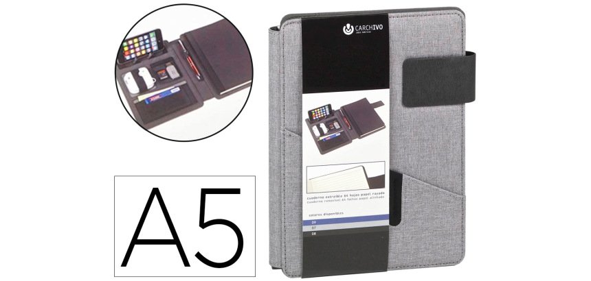 Carpeta portadocumentos Venture Gris A5 con cuaderno y soporte para Smartphone