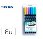 Rotulador lyra aqua brush acuarelable doble punta y pincel tonos pastel blister de 6 unidades surtidas