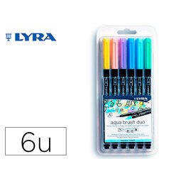 Rotulador lyra aqua brush acuarelable doble punta y pincel tonos pastel blister de 6 unidades surtidas