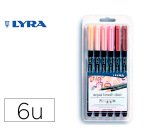 Rotulador lyra aqua brush acuarelable doble punta y pincel tonos piel blister de 6 unidades surtidas