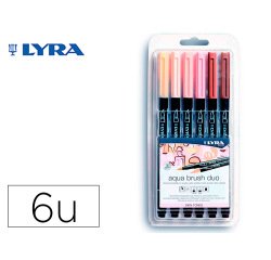 Rotulador lyra aqua brush acuarelable doble punta y pincel tonos piel blister de 6 unidades surtidas