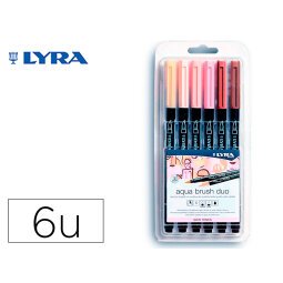 Rotulador lyra aqua brush acuarelable doble punta y pincel tonos piel blister de 6 unidades surtidas