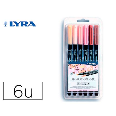 Rotulador lyra aqua brush acuarelable doble punta y pincel tonos piel blister de 6 unidades surtidas