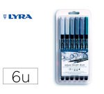 Rotulador lyra aqua brush acuarelable doble punta y pincel tonos grises blister de 6 unidades surtidas