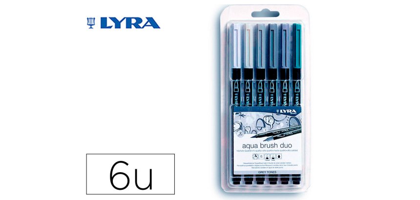 Rotulador lyra aqua brush acuarelable doble punta y pincel tonos grises blister de 6 unidades surtidas