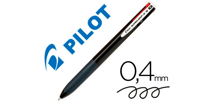 Boligrafo pilot super grip g 4 colores retractil sujecion de caucho tinta base de aceite cuerpo color negro