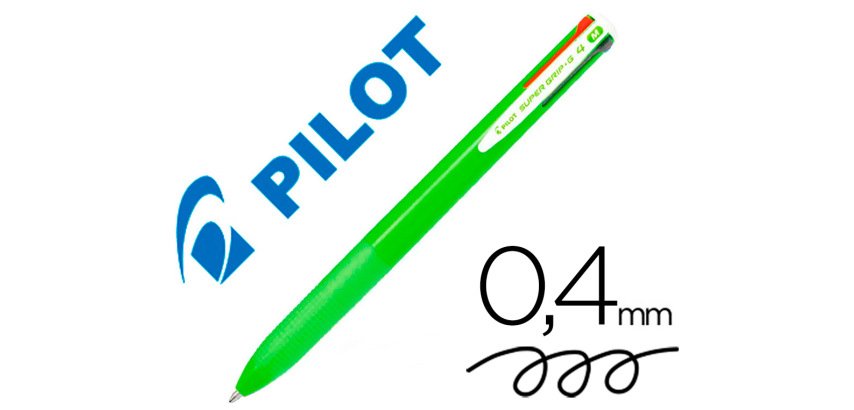 Boligrafo pilot super grip g 4 colores retractil sujecion de caucho tinta base de aceite cuerpo color verde
