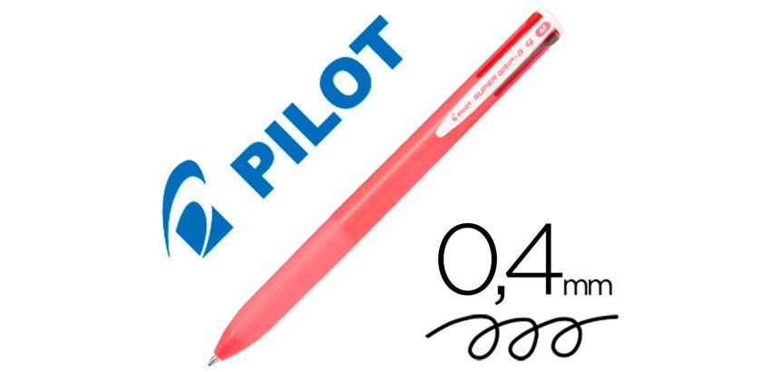 Boligrafo pilot super grip g 4 colores retractil sujecion de caucho tinta base de aceite cuerpo color rosa