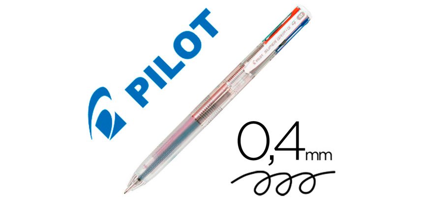 Boligrafo pilot super grip g 4 colores retractil sujecion de caucho tinta base de aceite cuerpo transparente