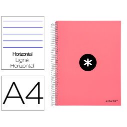 Cuaderno espiral a4 micro antartik tapa forrada 120h 90 gr horizontal 5 bandas 4 taladros color coral