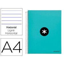 Cuaderno espiral a4 micro antartik tapa forrada 120h 90 gr horizontal 5 bandas 4 taladores color menta