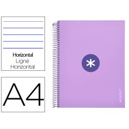 Cuaderno espiral a4 micro antartik tapa forrada 120h 90 gr horizontal 5 bandas 4 taladros color lavanda