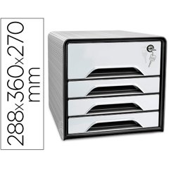 Fichero cajones de sobremesa cep smoove secure con cerradura 4 cajones color blanco/negro 288x360x270 mm