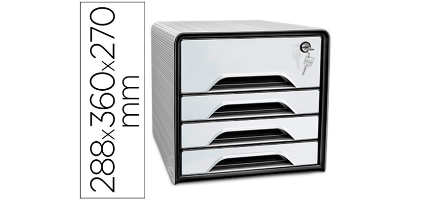 Fichero cajones de sobremesa cep smoove secure con cerradura 4 cajones color blanco/negro 288x360x270 mm