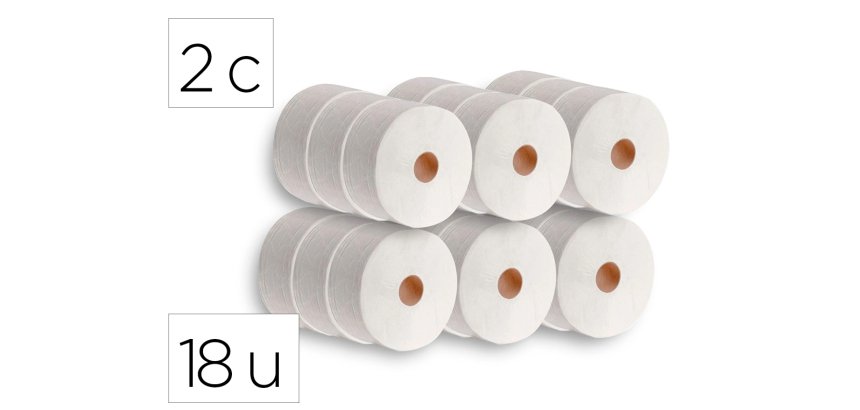 Papel higienico dahi jumbo 2 capas celulosa blanca 140 m mandril 45 mm paquete de 18 rollos