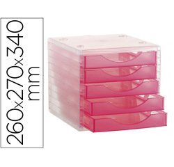 Fichero cajones de sobremesa archivo 2000 apilable 5 cajones fucsia translucido 260x270x340 mm