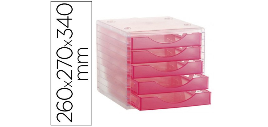 Fichero cajones de sobremesa archivo 2000 apilable 5 cajones fucsia translucido 260x270x340 mm
