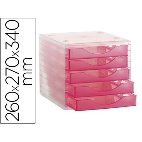 Fichero cajones de sobremesa archivo 2000 apilable 5 cajones fucsia translucido 260x270x340 mm