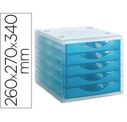 Fichero cajones de sobremesa archivo 2000 apilable 5 cajones lagoon translucido 260x270x340 mm