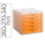 Fichero cajones de sobremesa archivo 2000 apilable 5 cajones naranja translucido 260x270x340 mm