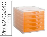 Fichero cajones de sobremesa archivo 2000 apilable 5 cajones naranja translucido 260x270x340 mm
