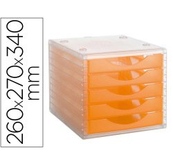 Fichero cajones de sobremesa archivo 2000 apilable 5 cajones naranja translucido 260x270x340 mm