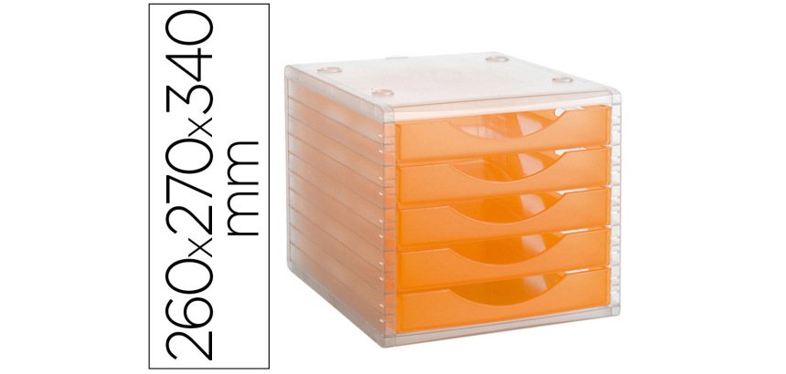 Fichero cajones de sobremesa archivo 2000 apilable 5 cajones naranja translucido 260x270x340 mm