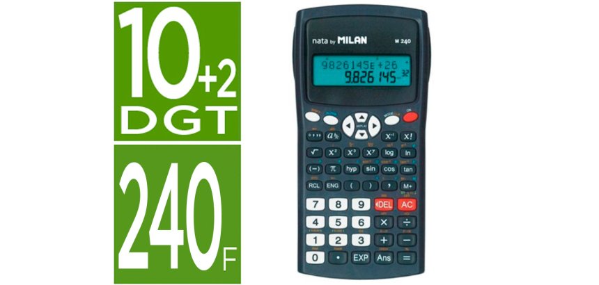 Calculadora milan cientifica m240 black 2 lineas 240 funciones 10+2 digitos color negra con tapa color gris