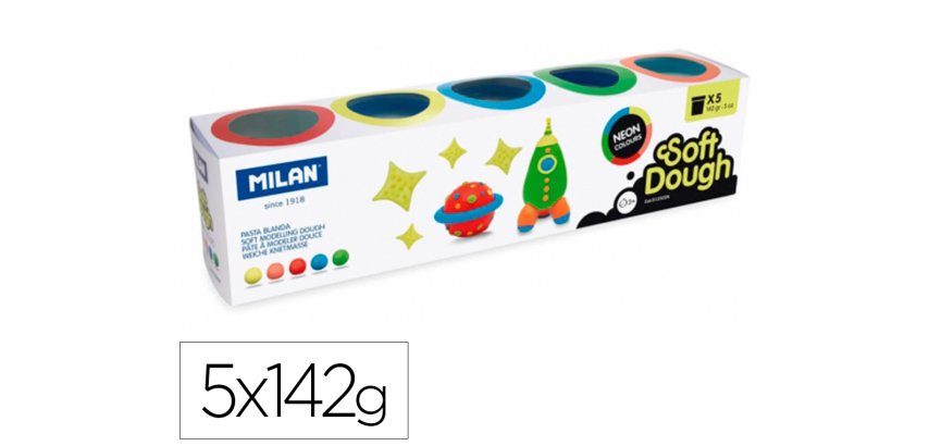 Pasta milan para modelar soft dough neon caja de 5 botes colores surtidos 142 g