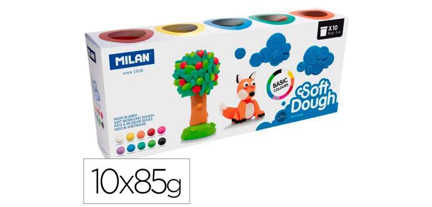 Pasta milan para modelar soft dough basic 85 g caja de 10 botes colores surtidos