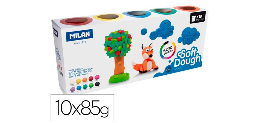 Pasta milan para modelar soft dough basic 85 g caja de 10 botes colores surtidos