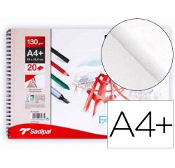 Bloc dibujo sadipal fabriano din a4+ espiral 20 hojas 130g/m2 grano suave microperforado liso