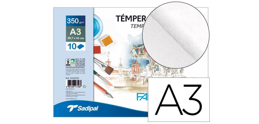 Bloc dibujo acuarela sadipal fabriano espiral din a3 10 hojas 350 g/m2 grano suave