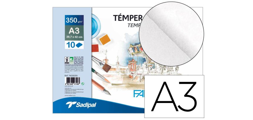 Bloc dibujo acuarela sadipal fabriano espiral din a3 10 hojas 350 g/m2 grano suave
