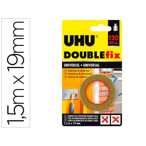 Cinta adhesiva uhu doublefix marron doble cara extra fuerte 1,5 m x 19 mm