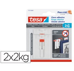 Clavo autoadhesivo tesa sujecion hasta 2 kg uso paredes pintadas removible blister de 2 unidades