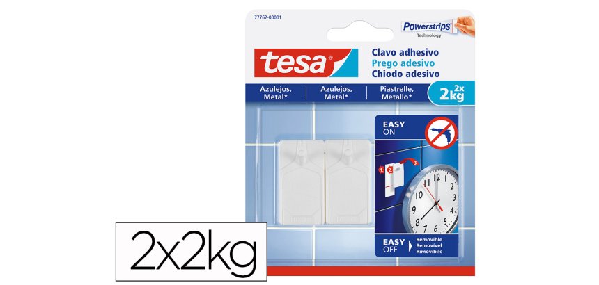 Clavo autoadhesivo tesa sujecion hasta 2 kg uso azulejos removible blister de 2 unidades