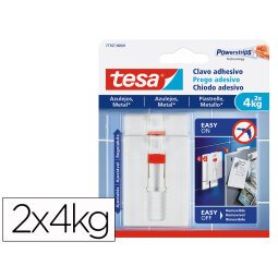 Clavo autoadhesivo tesa sujecion hasta 4 kg uso azulejos removible blister de 2 unidades