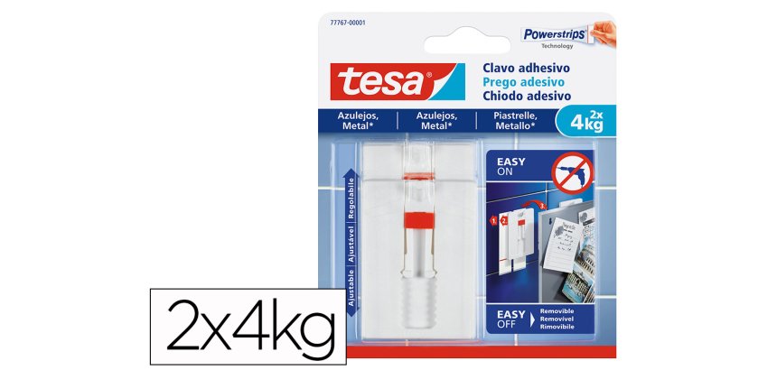 Clavo autoadhesivo tesa sujecion hasta 4 kg uso azulejos removible blister de 2 unidades