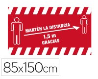 Alfombra para suelo de paso novus manten la distancia de 1,5 m gracias fondo rojo 85x150 cm