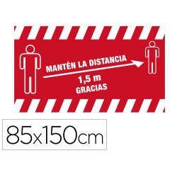 Alfombra para suelo de paso novus manten la distancia de 1,5 m gracias fondo rojo 85x150 cm