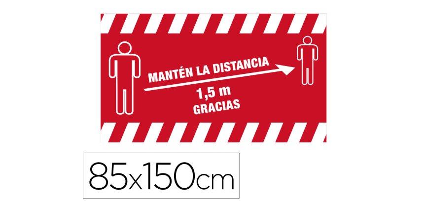 Alfombra para suelo de paso novus manten la distancia de 1,5 m gracias fondo rojo 85x150 cm