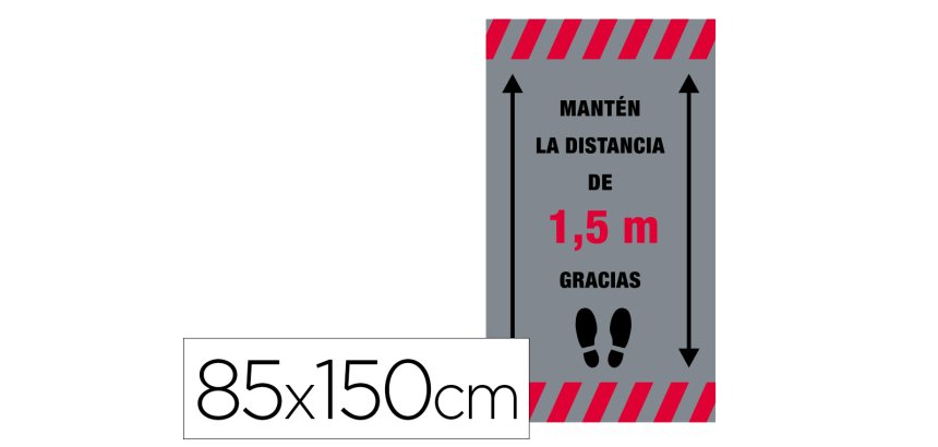 Alfombra para suelo de paso novus manten la distancia de 1,5 m gracias fondo gris 85x150 cm