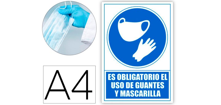 Pictograma archivo 2000 obligatorio el uso de guantes y mascarilla pvc color azul 210x297 mm