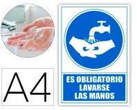 Pictograma archivo 2000 obligatorio lavarse las manos pvc color azul 210x297 mm